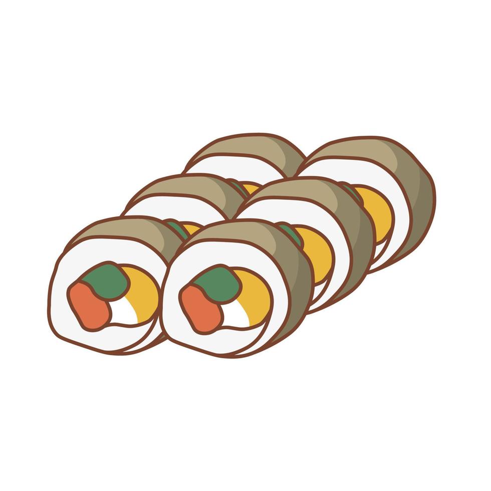 rollo de sushi con salmón y mango. adecuado para pancartas de restaurantes, logotipos y anuncios de comida rápida. comida japonesa. comida asiática. vector