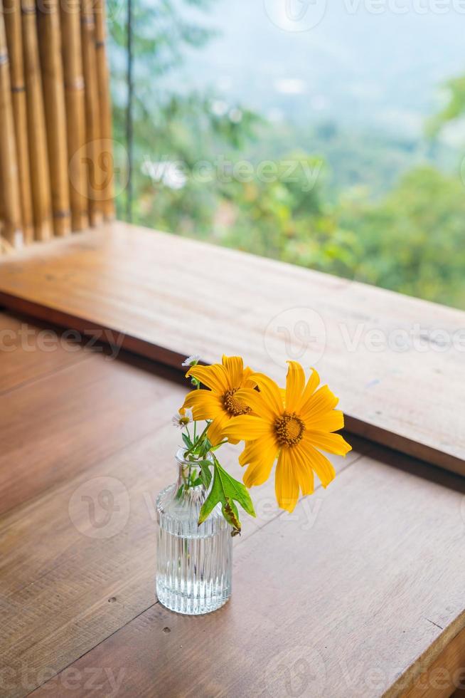 Tree Marigold flowers in vase photo