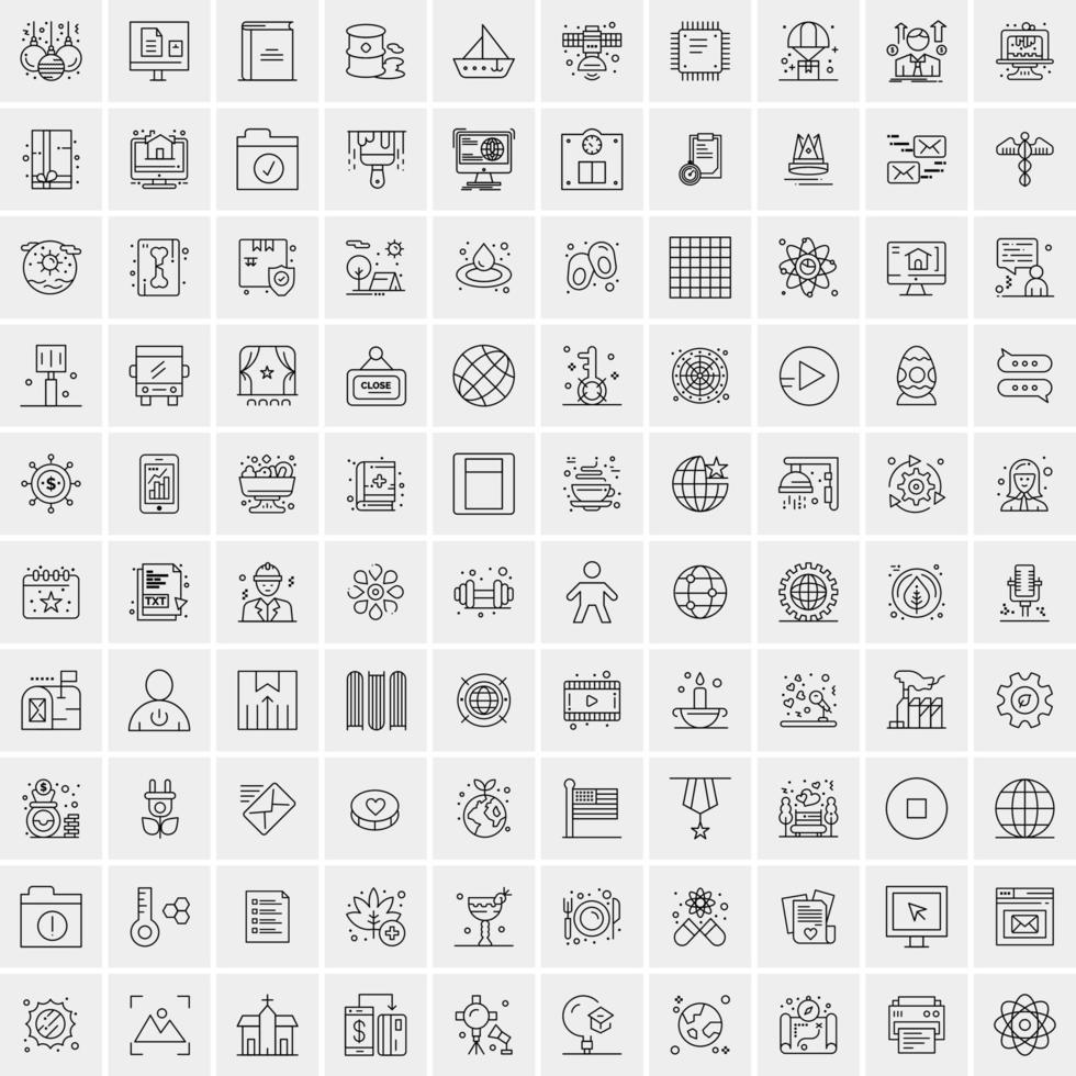 100 iconos universales de línea negra sobre fondo blanco vector