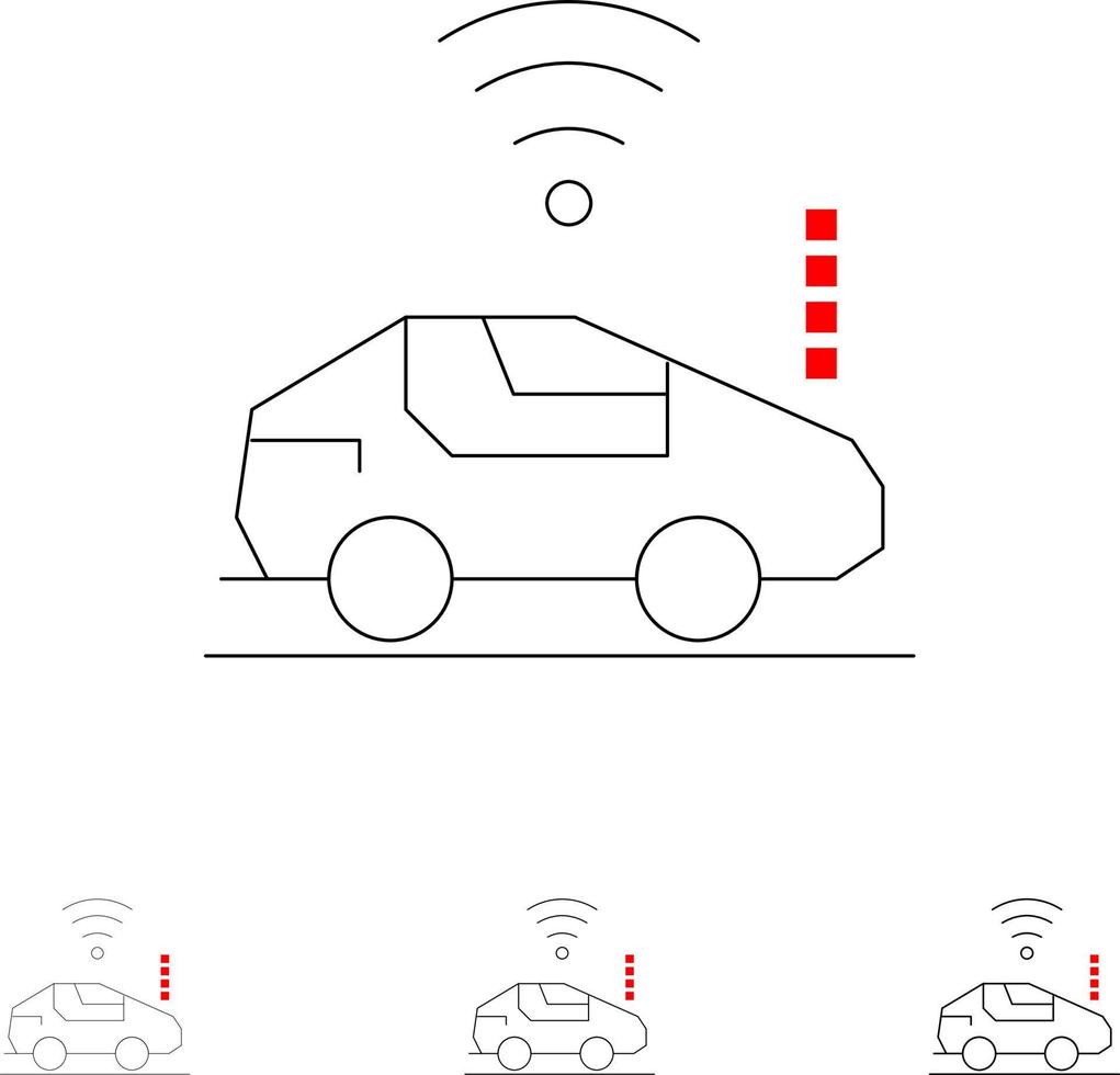 Auto Car Wifi Signal Bold and thin black line icon set vector