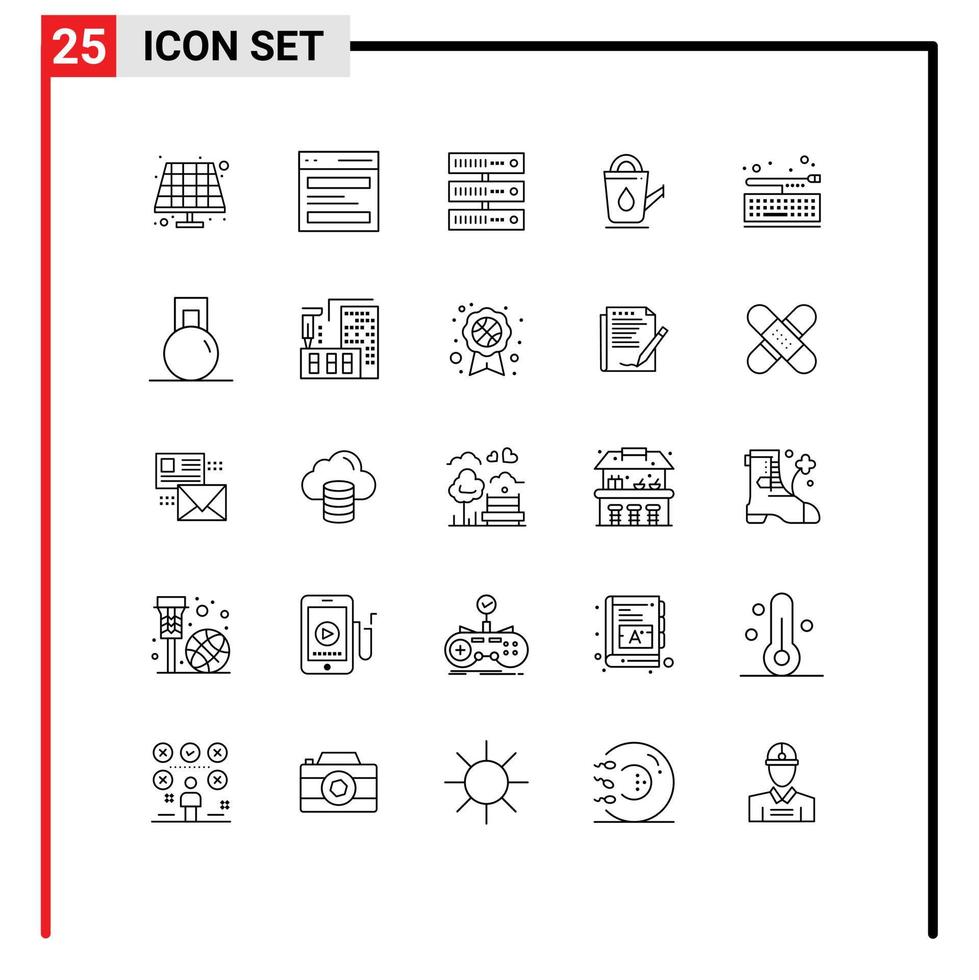 Modern Set of 25 Lines Pictograph of key water computing shower bath Editable Vector Design Elements