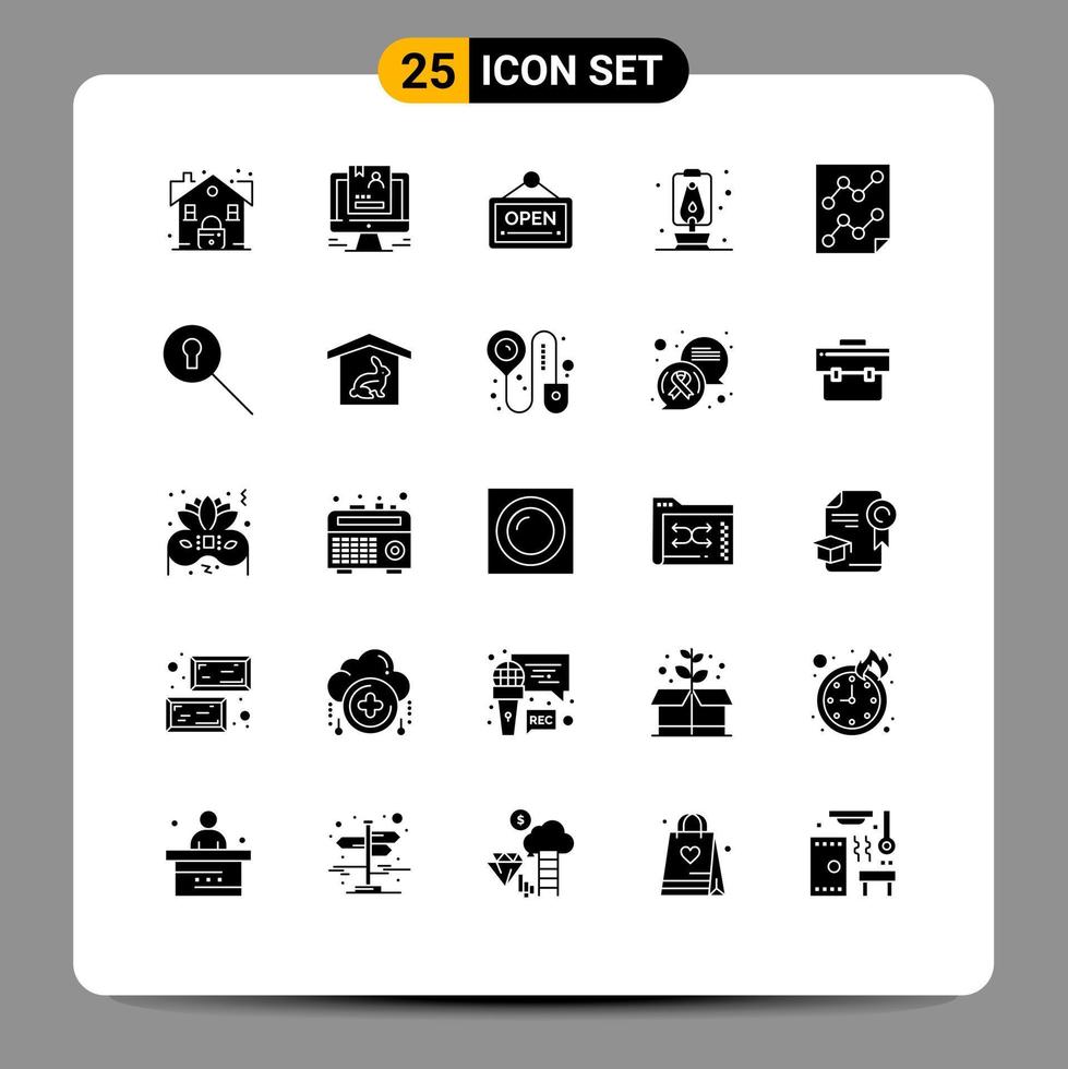 25 Universal Solid Glyph Signs Symbols of data travel cv camping hotel Editable Vector Design Elements