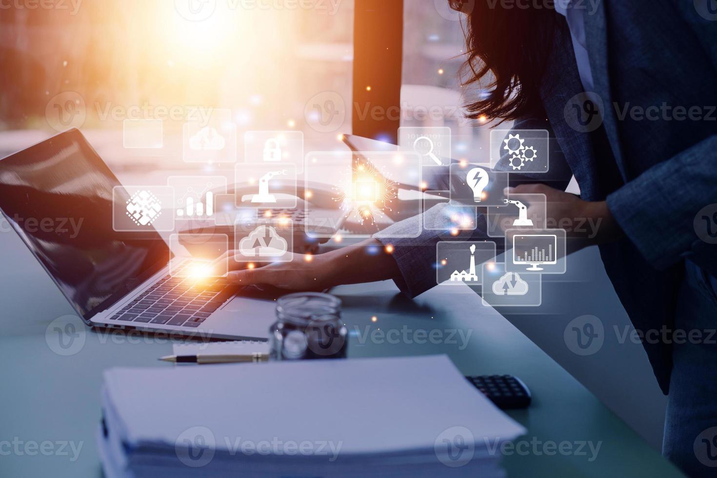 Digital transformation technology strategy, digitization and digitalization of business processes and data, optimize and automate operations, customer service management, internet and cloud computing photo