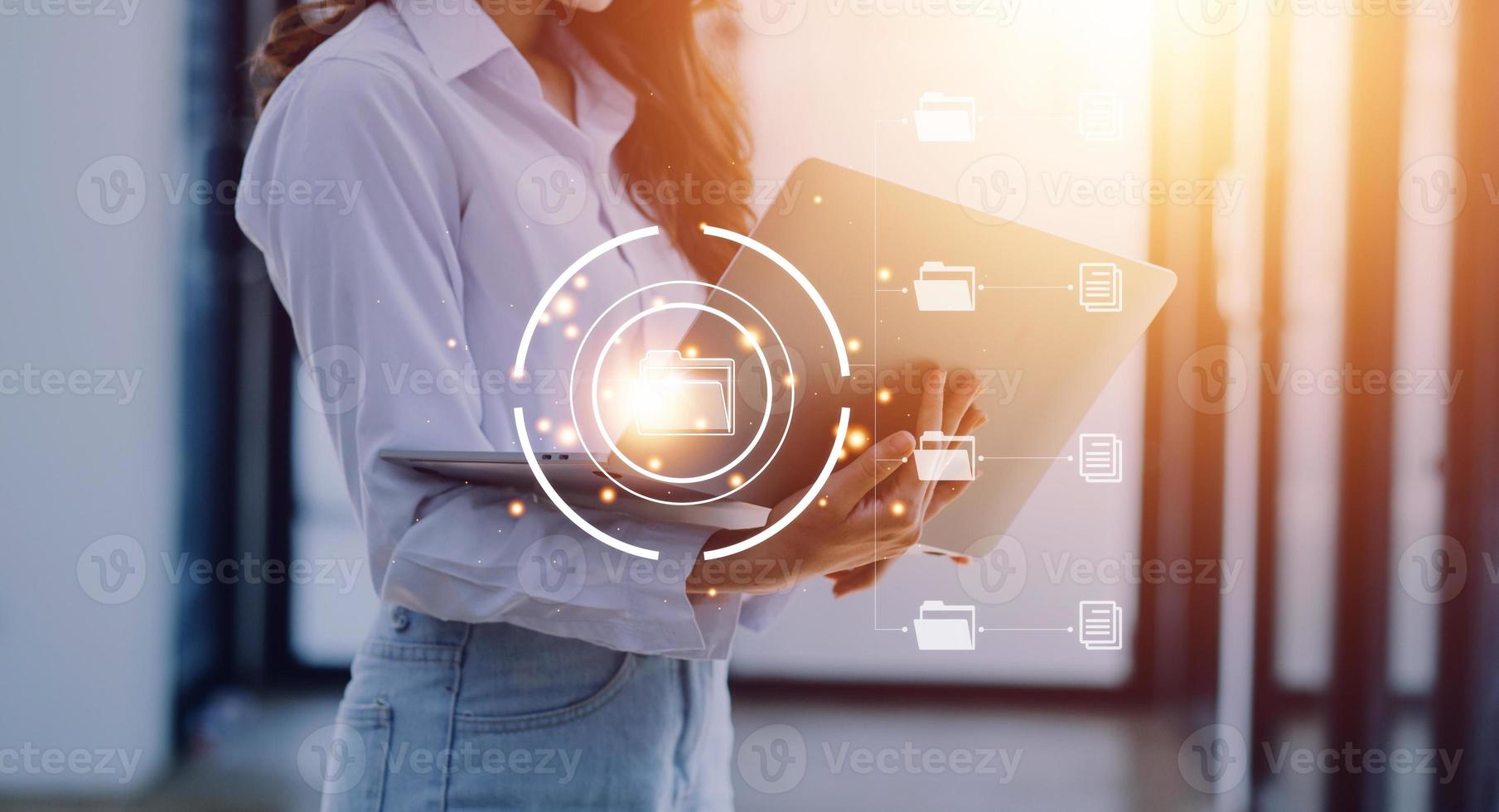 Document Management System , online documentation database and process automation to efficiently manage files, knowledge and documentation in enterprise with ERP. Corporate business technology. photo