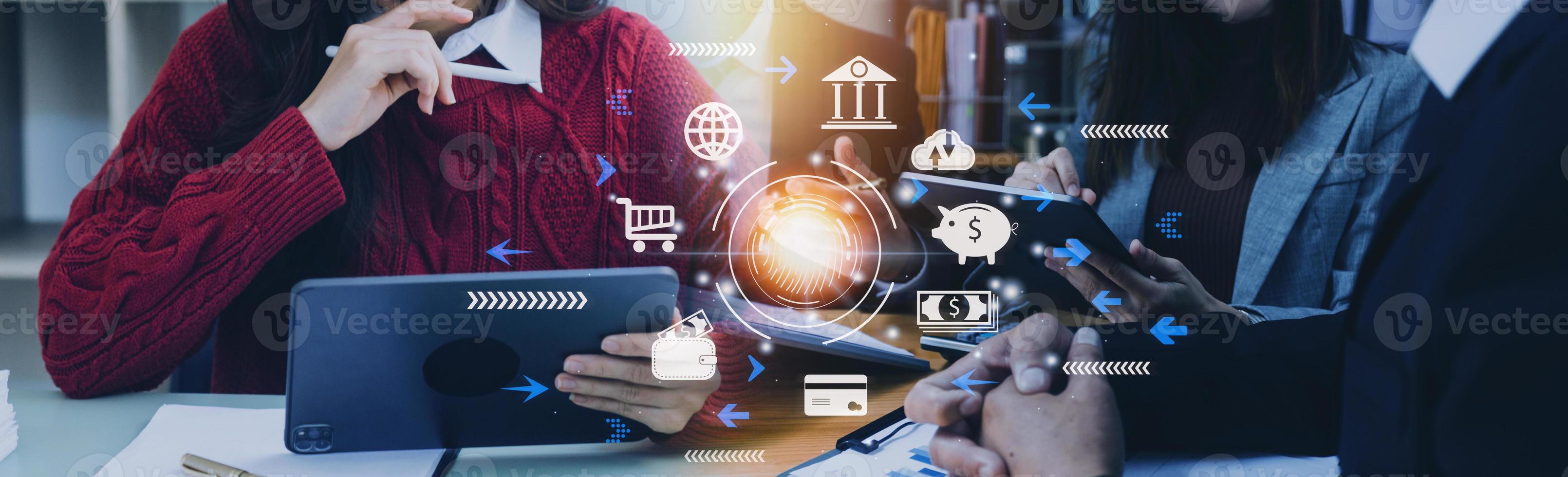 futuristic digital processing of biometric identification fingerprint scanner for access personal financial data. surveillance and security scanning of digital programs cyber futuristic applications photo