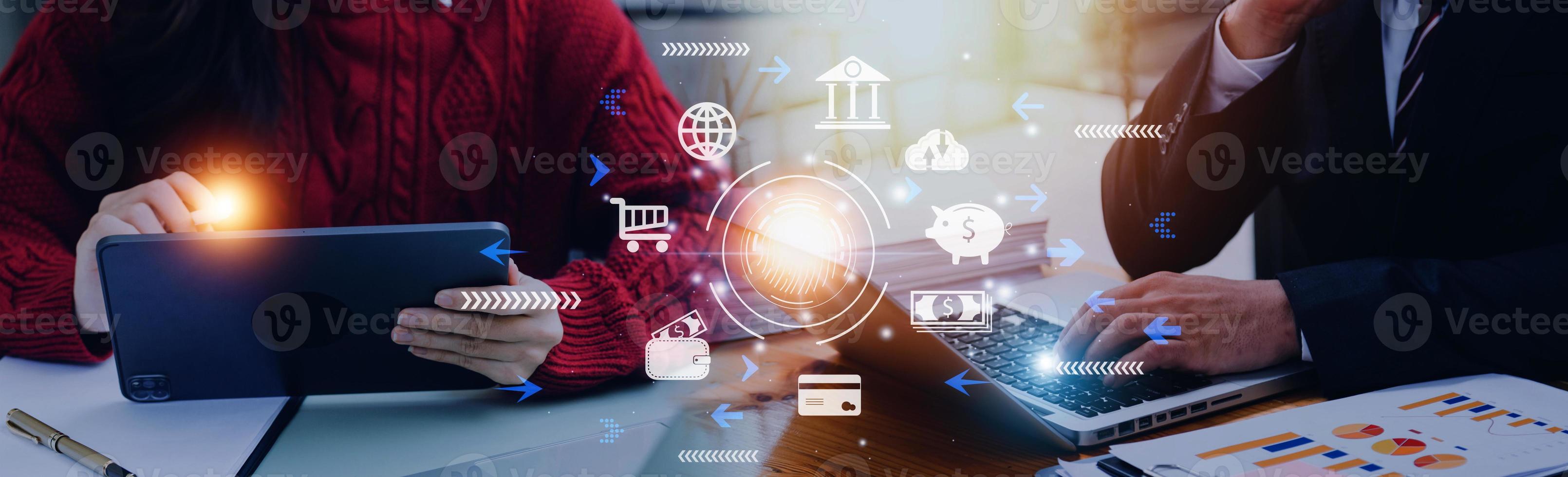 futuristic digital processing of biometric identification fingerprint scanner for access personal financial data. surveillance and security scanning of digital programs cyber futuristic applications photo