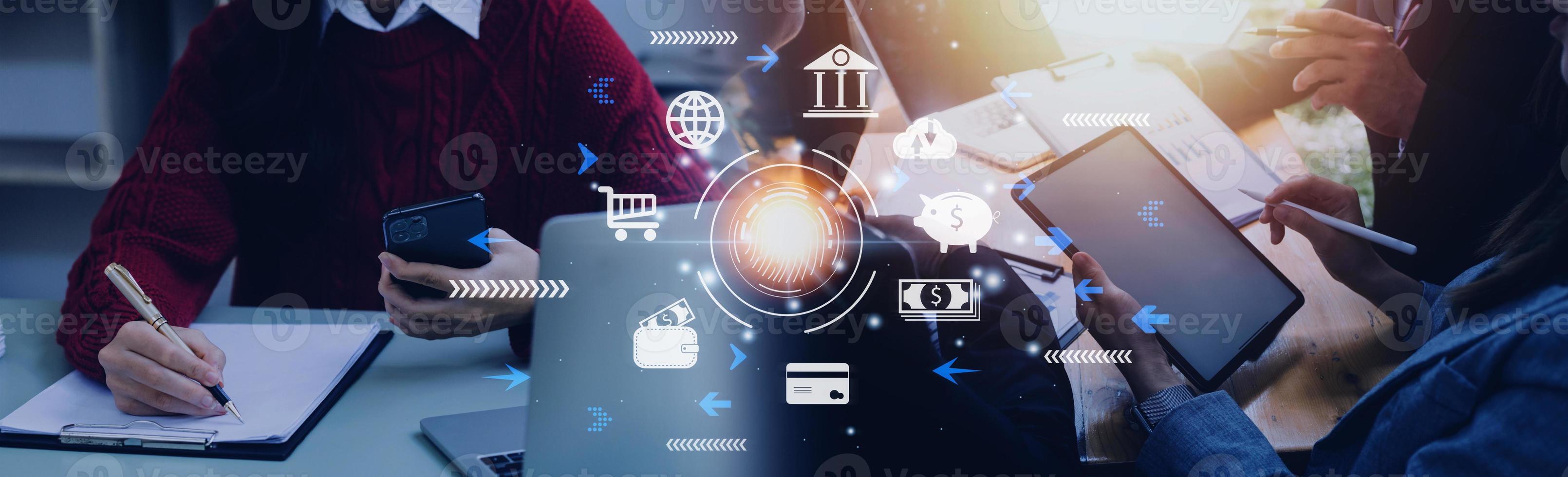 futuristic digital processing of biometric identification fingerprint scanner for access personal financial data. surveillance and security scanning of digital programs cyber futuristic applications photo