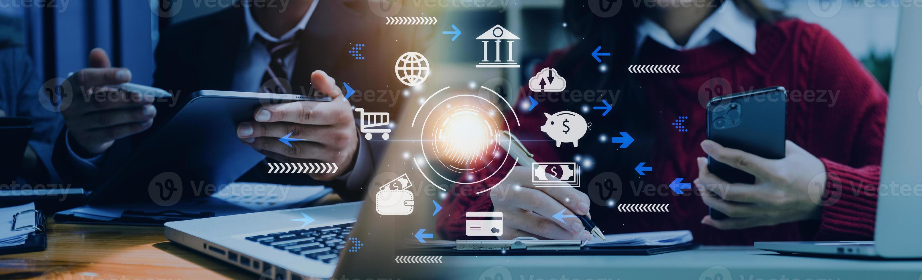 futuristic digital processing of biometric identification fingerprint scanner for access personal financial data. surveillance and security scanning of digital programs cyber futuristic applications photo