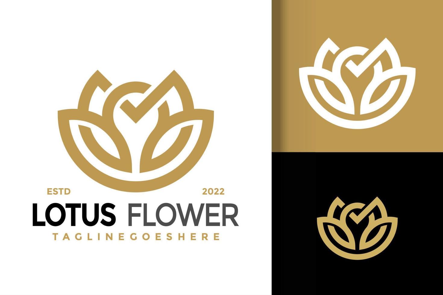 plantilla de ilustración de vector de diseño de logotipo de flor de loto de letra m de lujo