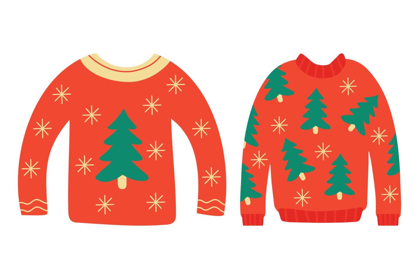 Vector hand drawn illustration of christmas sweaters. For the design of cards, posters, gift wrapping.