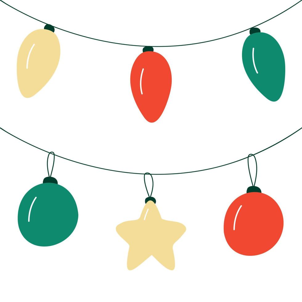 Christmas decorations ribbon light garlands. Holiday decor. vector