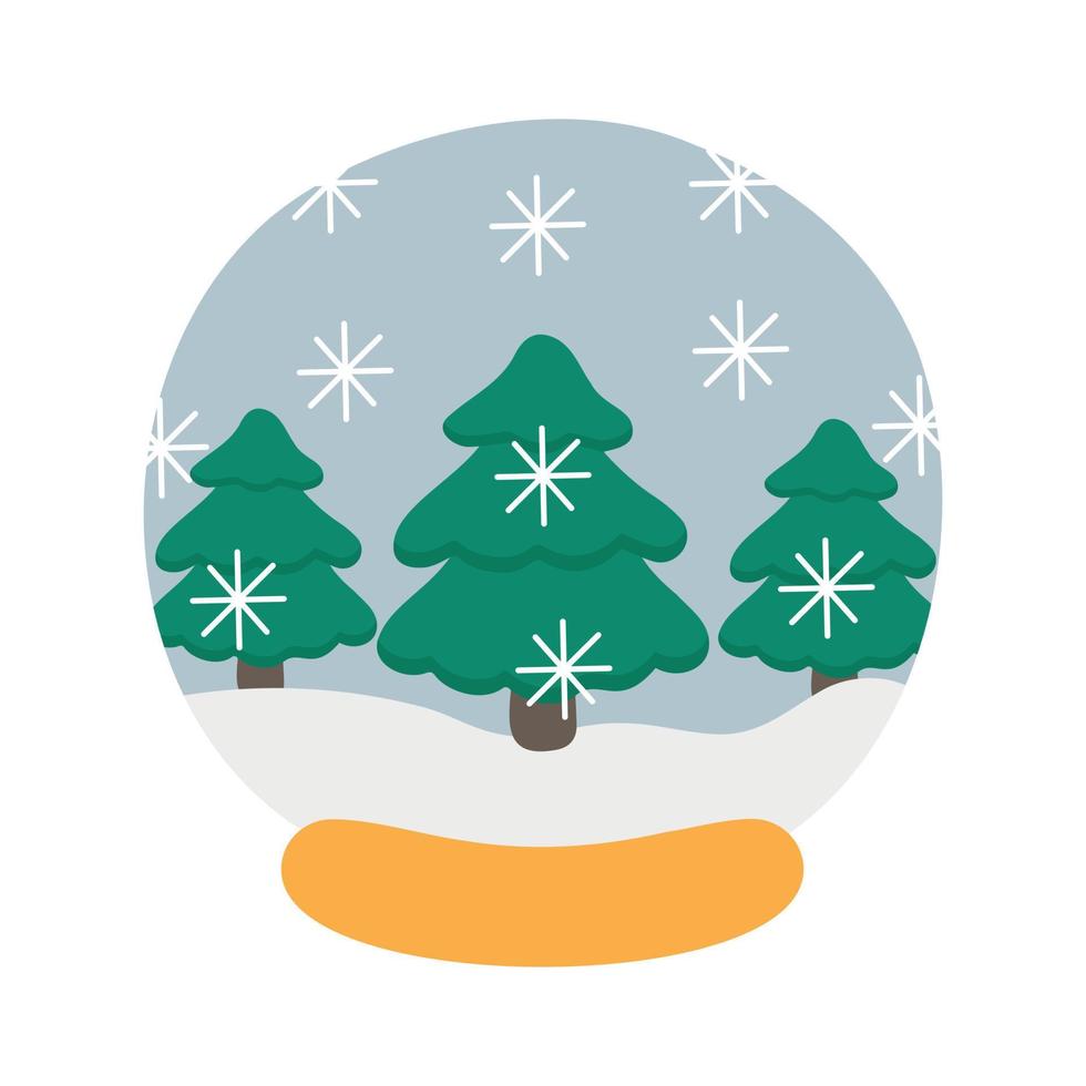globo de nieve de cristal diseño decorativo de navidad. lindos árboles de navidad de dibujos animados. vector