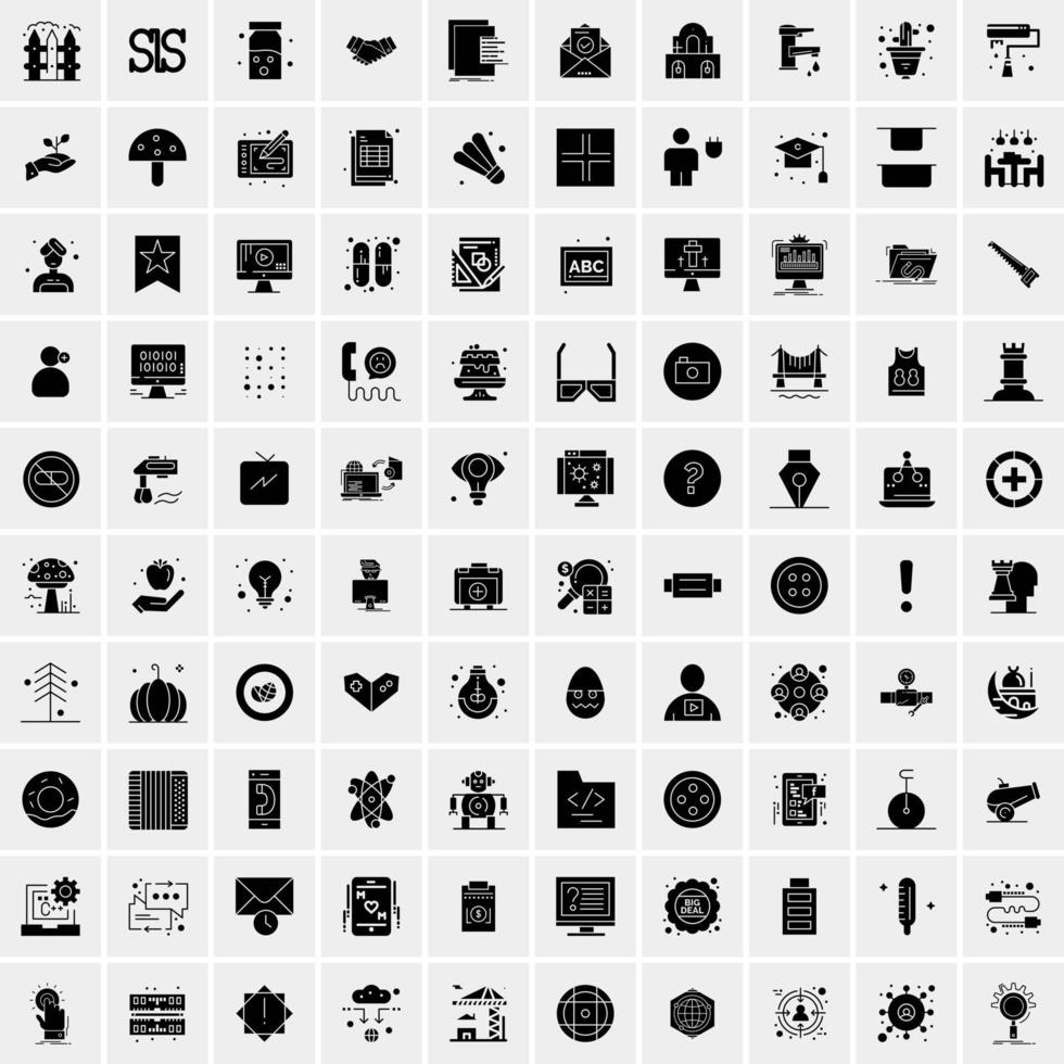 Set of 100 Business Solid Glyph icons vector