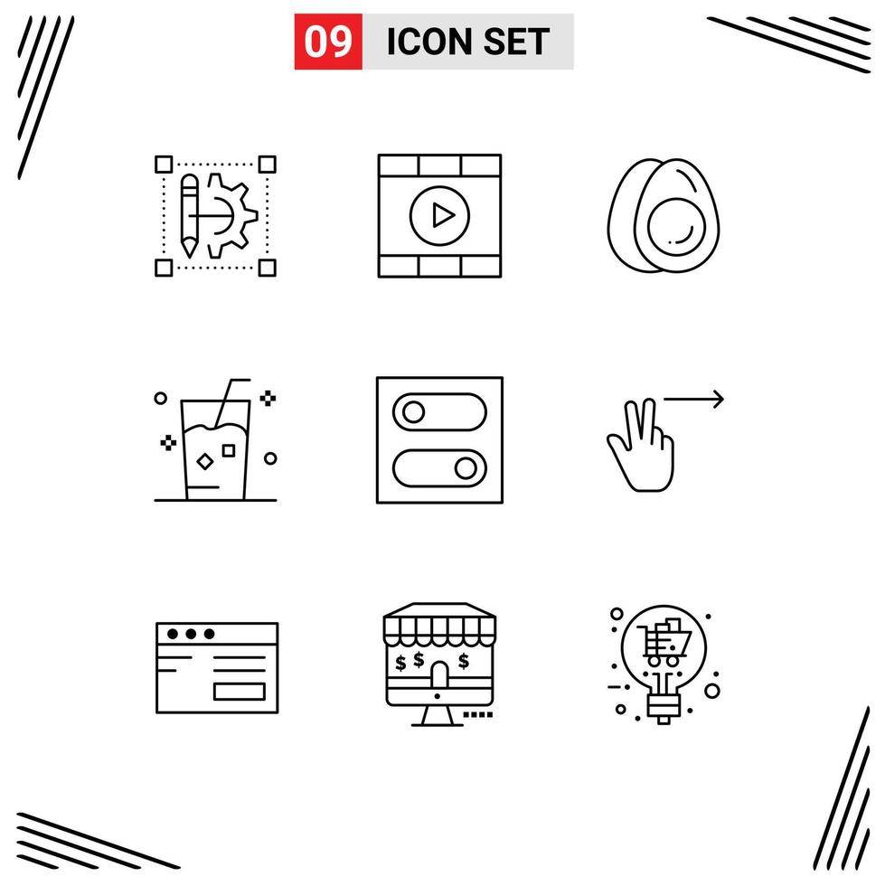 9 Universal Outlines Set for Web and Mobile Applications summer ice start fresh easter Editable Vector Design Elements