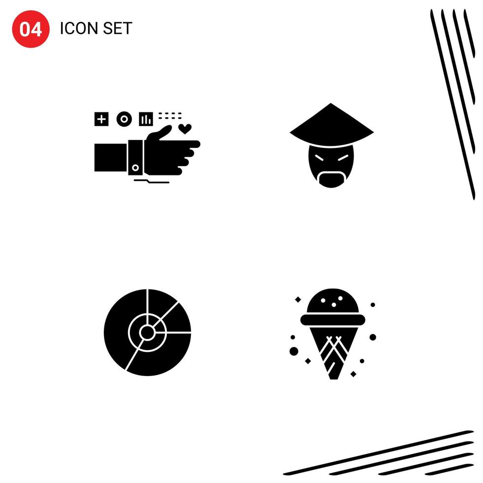 Modern Set of 4 Solid Glyphs Pictograph of monitoring pie heart china chart Editable Vector Design Elements