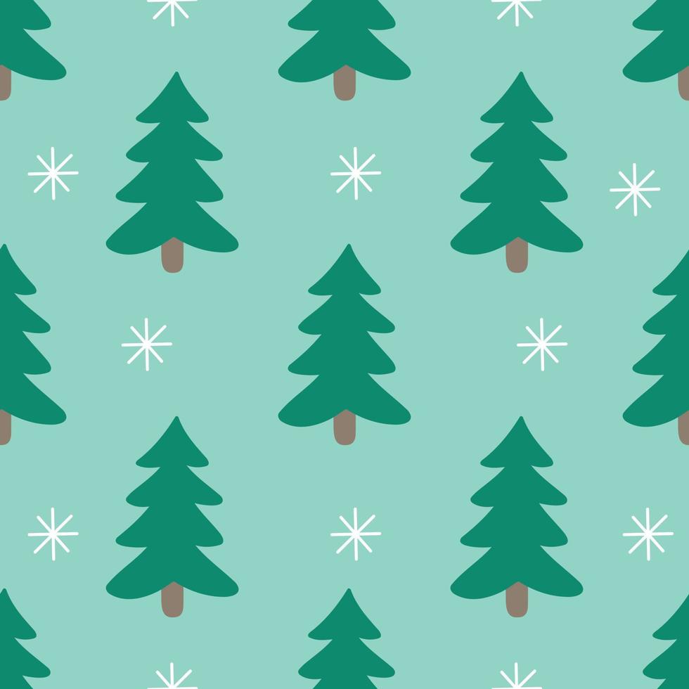 Cute winter Christmas trees pattern in cartoon style in vector. Design for winter decoration interior, print posters, greeting card, business banner, wrapping. vector