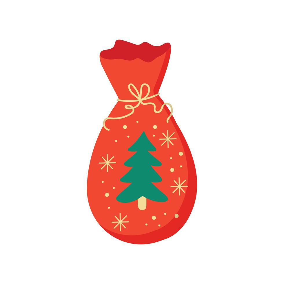 Santa Claus red bag isolated on white. Big Christmas sacks with yellow ribbon. Winter holidays concept. vector