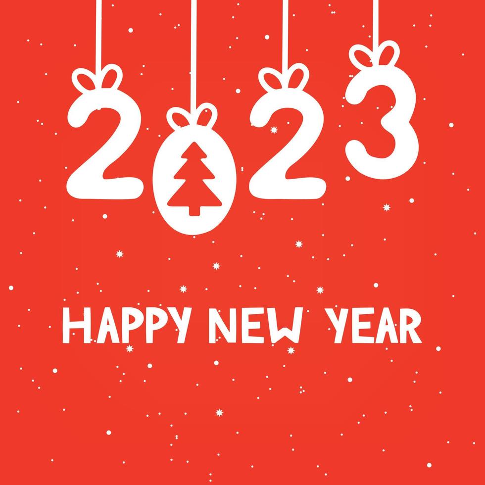 Cute lettering of New Year 2023. Hand drawn vector illustration. Winter elements for greeting cards, posters, stickers and seasonal design.