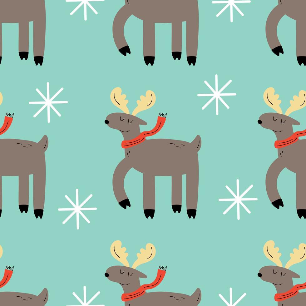 Cute winter Christmas deer pattern in cartoon style in vector. Design for winter decoration interior, print posters, greeting card, business banner, wrapping. vector