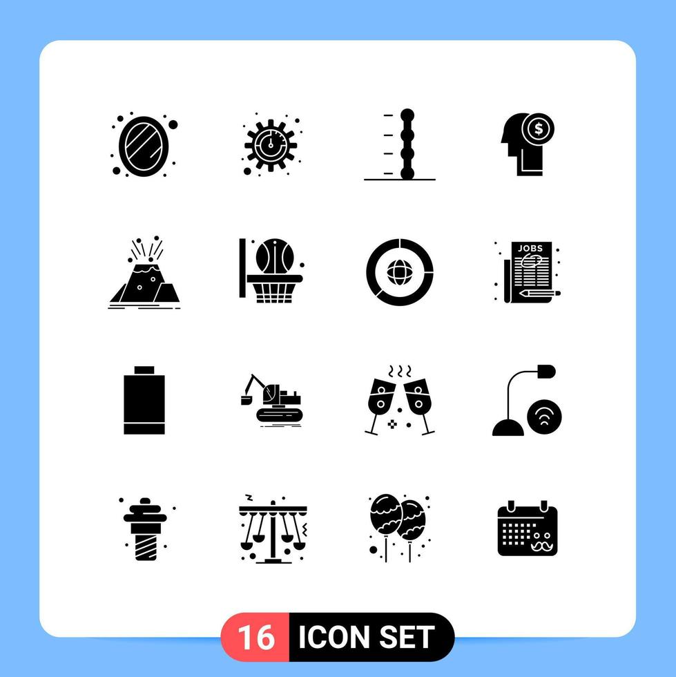 Stock Vector Icon Pack of 16 Line Signs and Symbols for alert eruption car disaster money Editable Vector Design Elements