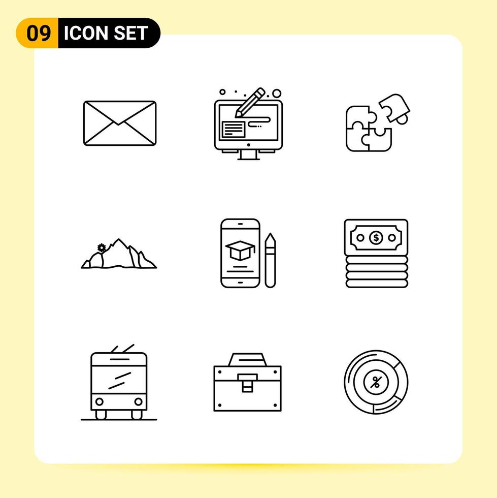 9 Creative Icons for Modern website design and responsive mobile apps 9 Outline Symbols Signs on White Background 9 Icon Pack vector