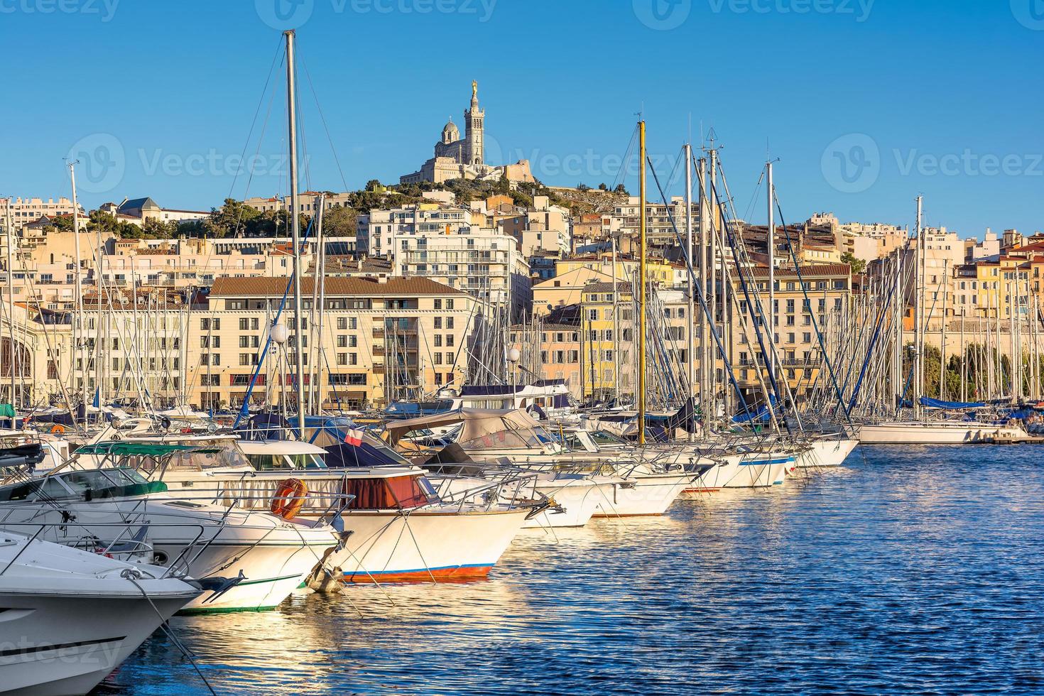 Scenic view of Marseilles at golden hour photo