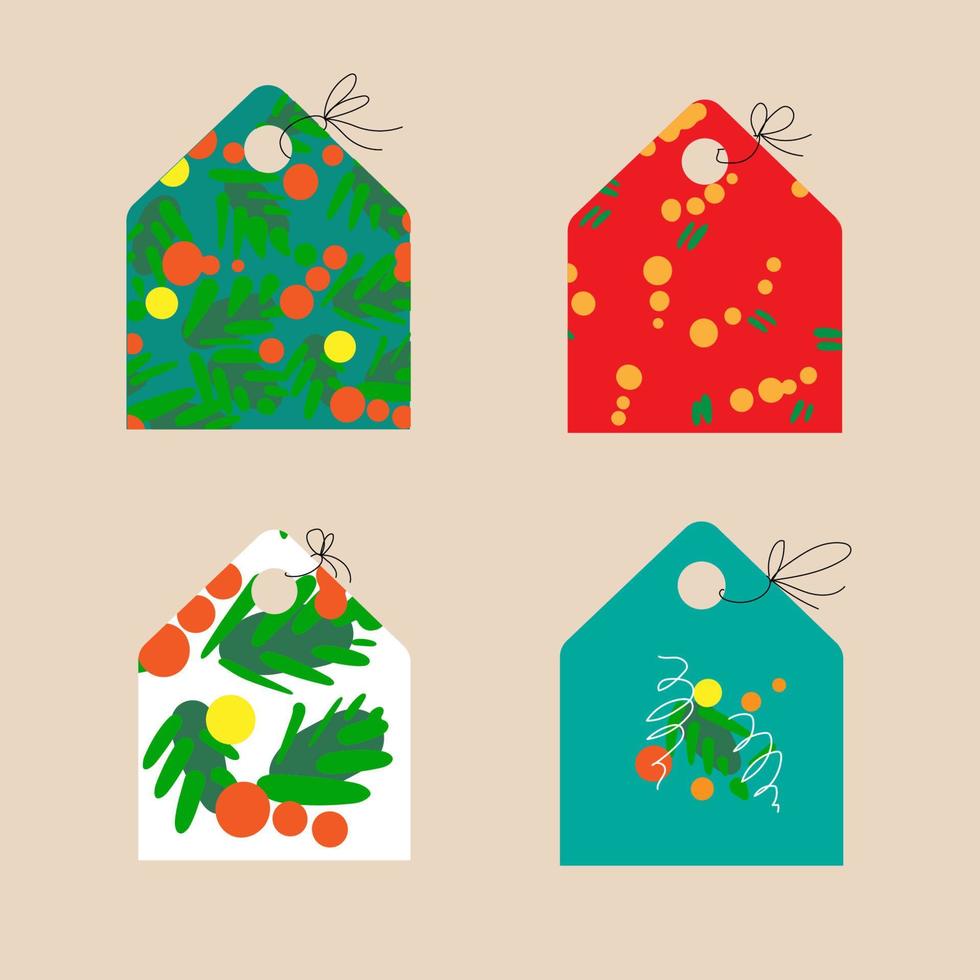 Set of cute hand drawn Cristmas cards, gift tags with abstract strokes and spots , isolated vector objects.