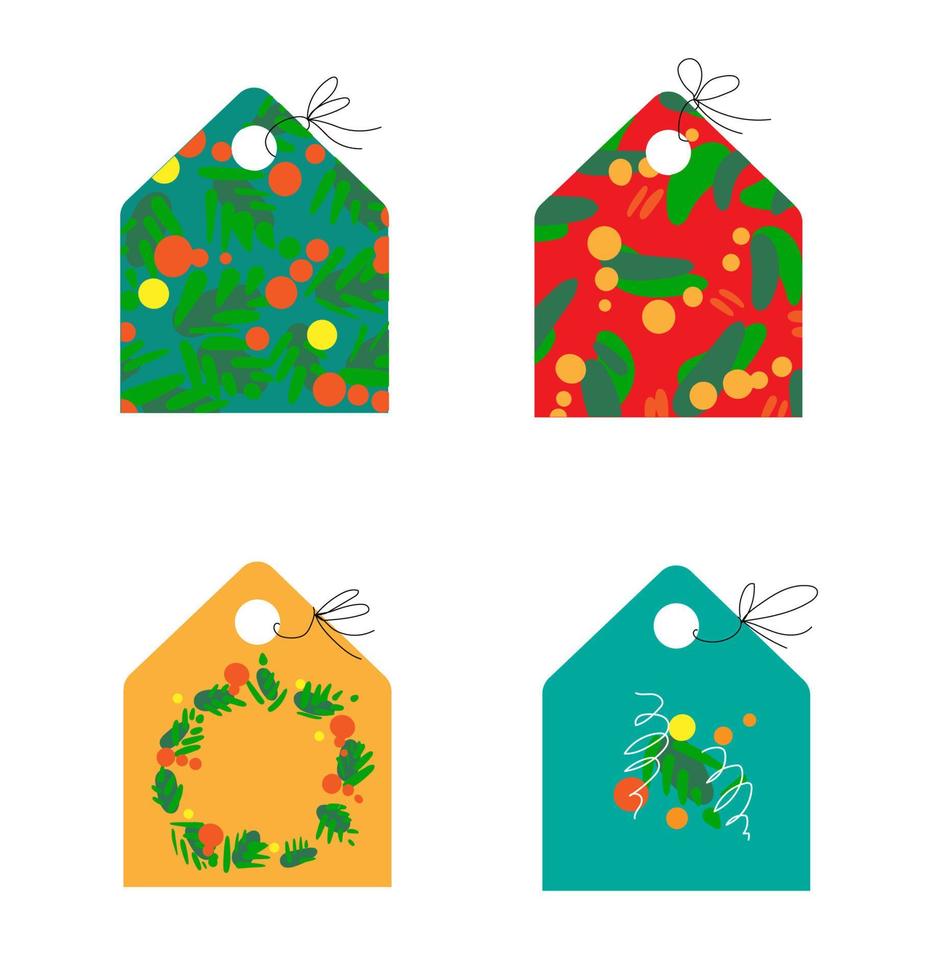conjunto de lindas tarjetas navideñas dibujadas a mano, etiquetas de regalo con trazos y puntos abstractos, objetos vectoriales aislados. vector