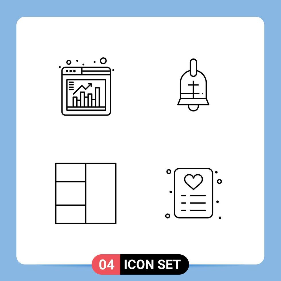 4 Thematic Vector Filledline Flat Colors and Editable Symbols of window wireframe chart easter love Editable Vector Design Elements