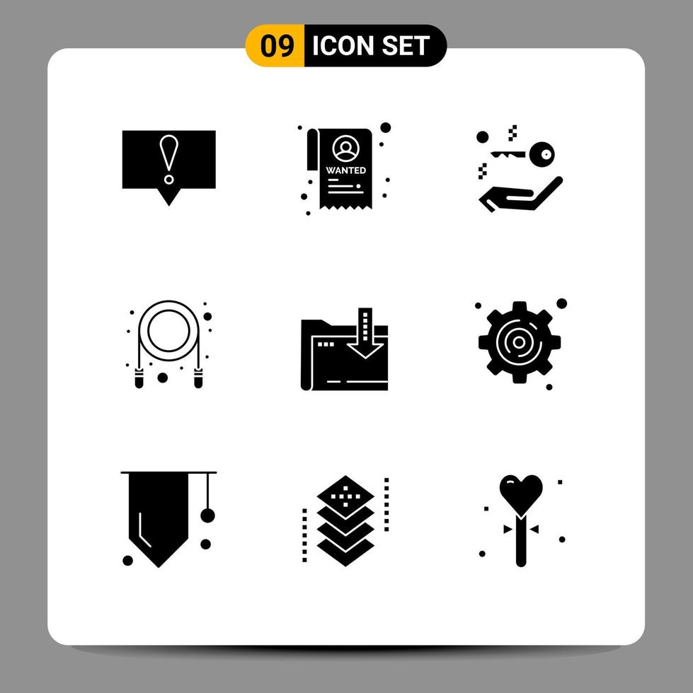 Solid Glyph Pack of 9 Universal Symbols of gear arrow real estate computing folder Editable Vector Design Elements