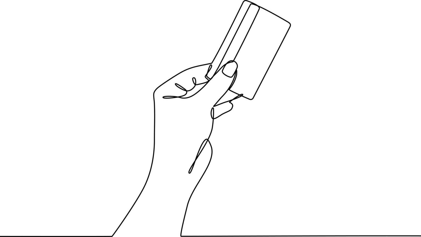 Hand holding credit card continuous line drawing vector