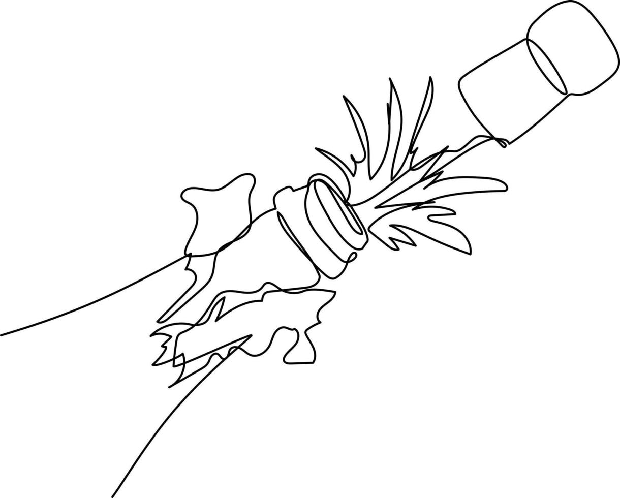 Cork flies out of the champagne bottle vector