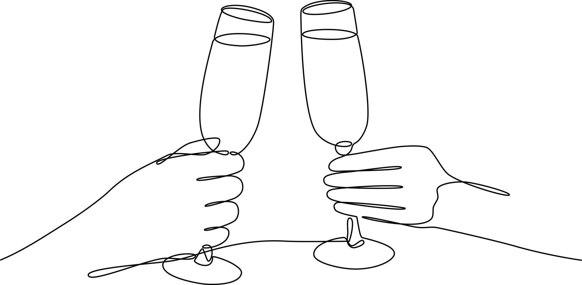 Two hands golding champagne glasses vector art