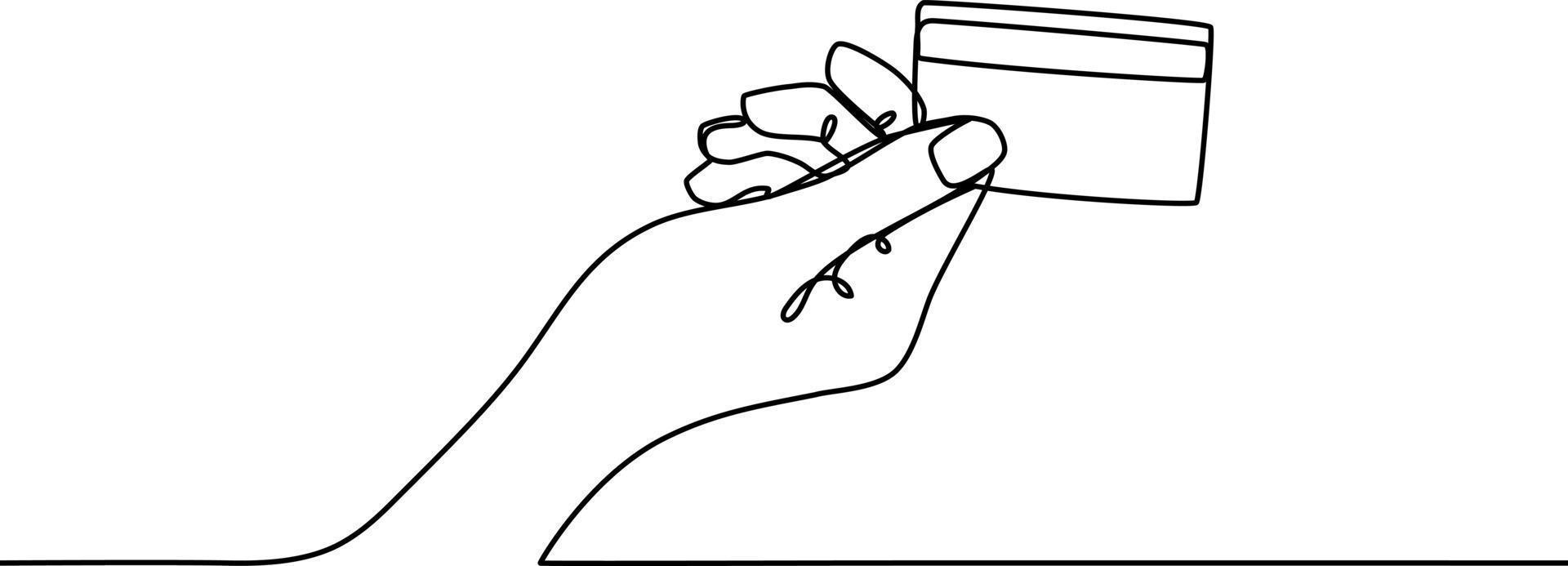 Hand holding credit card continuous line drawing vector