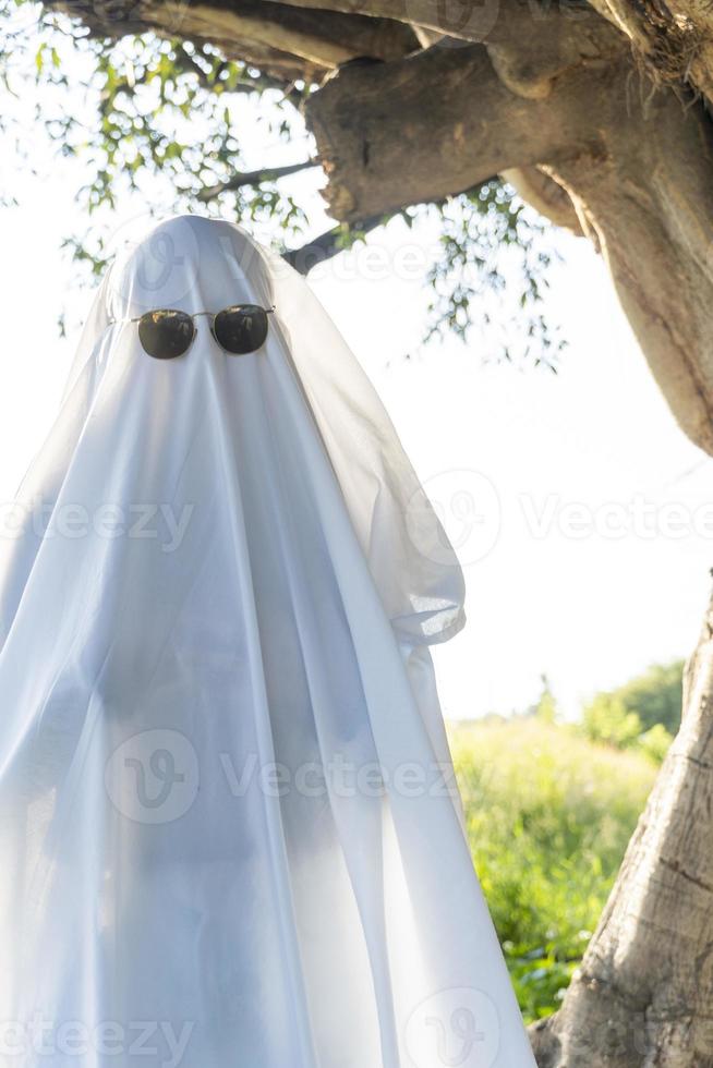 ghost standing around vegetation in broad daylight, at sunset, mexico photo