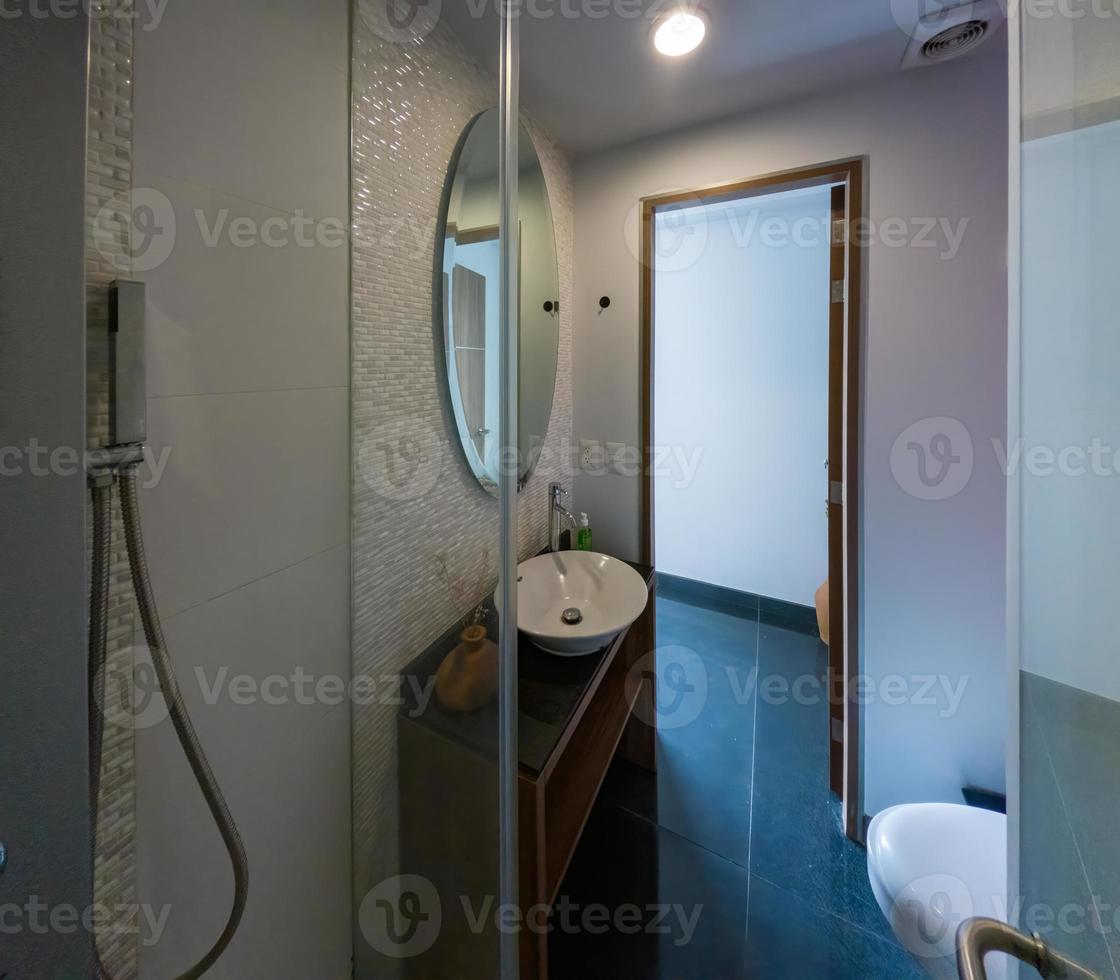 small bathroom of an apartment modern decoration, elegant interior, mexico photo