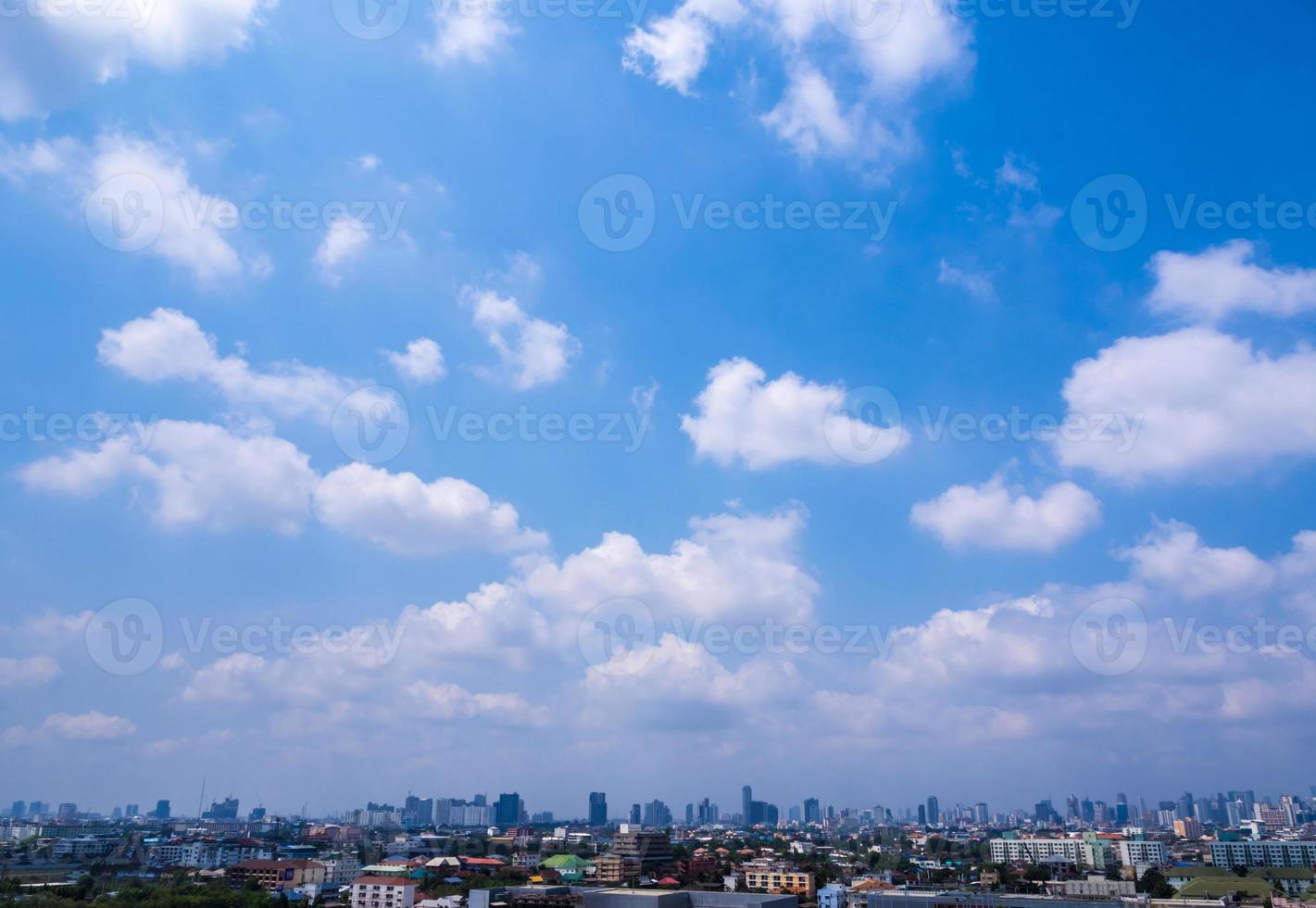 Bangkok, Thailand - Feb 13, 2018 Bangkok City downtown cityscape urban skyline and the cloud in blue sky. Wide and High view image of Bangkok city photo