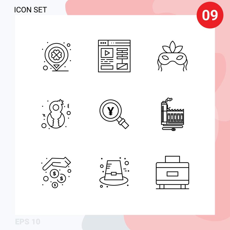 9 Universal Outlines Set for Web and Mobile Applications japanese yen costume woman female Editable Vector Design Elements