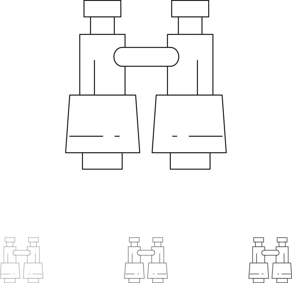 Binoculars Field Glasses Search Vision Bold and thin black line icon set vector