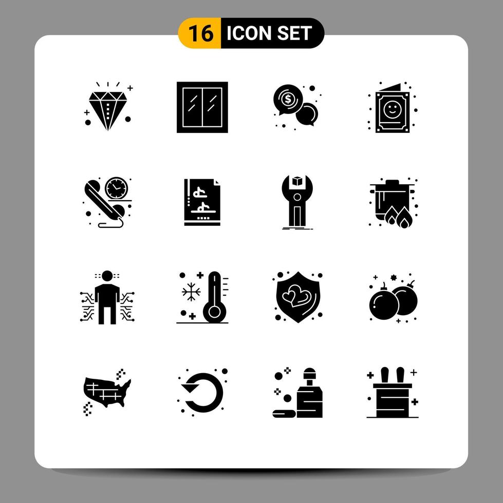 Group of 16 Solid Glyphs Signs and Symbols for kid cute business child dollar Editable Vector Design Elements