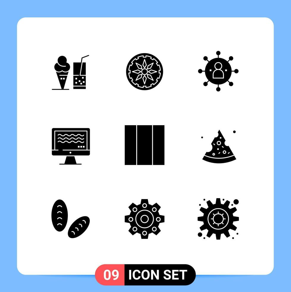 9 User Interface Solid Glyph Pack of modern Signs and Symbols of layout digital group live streaming live Editable Vector Design Elements