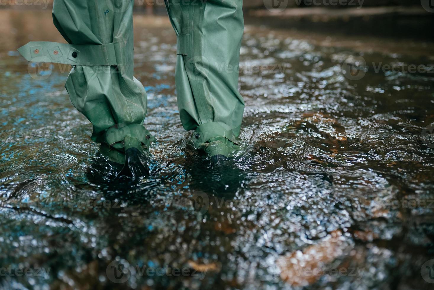 Close up view of waterproof pants boots photo