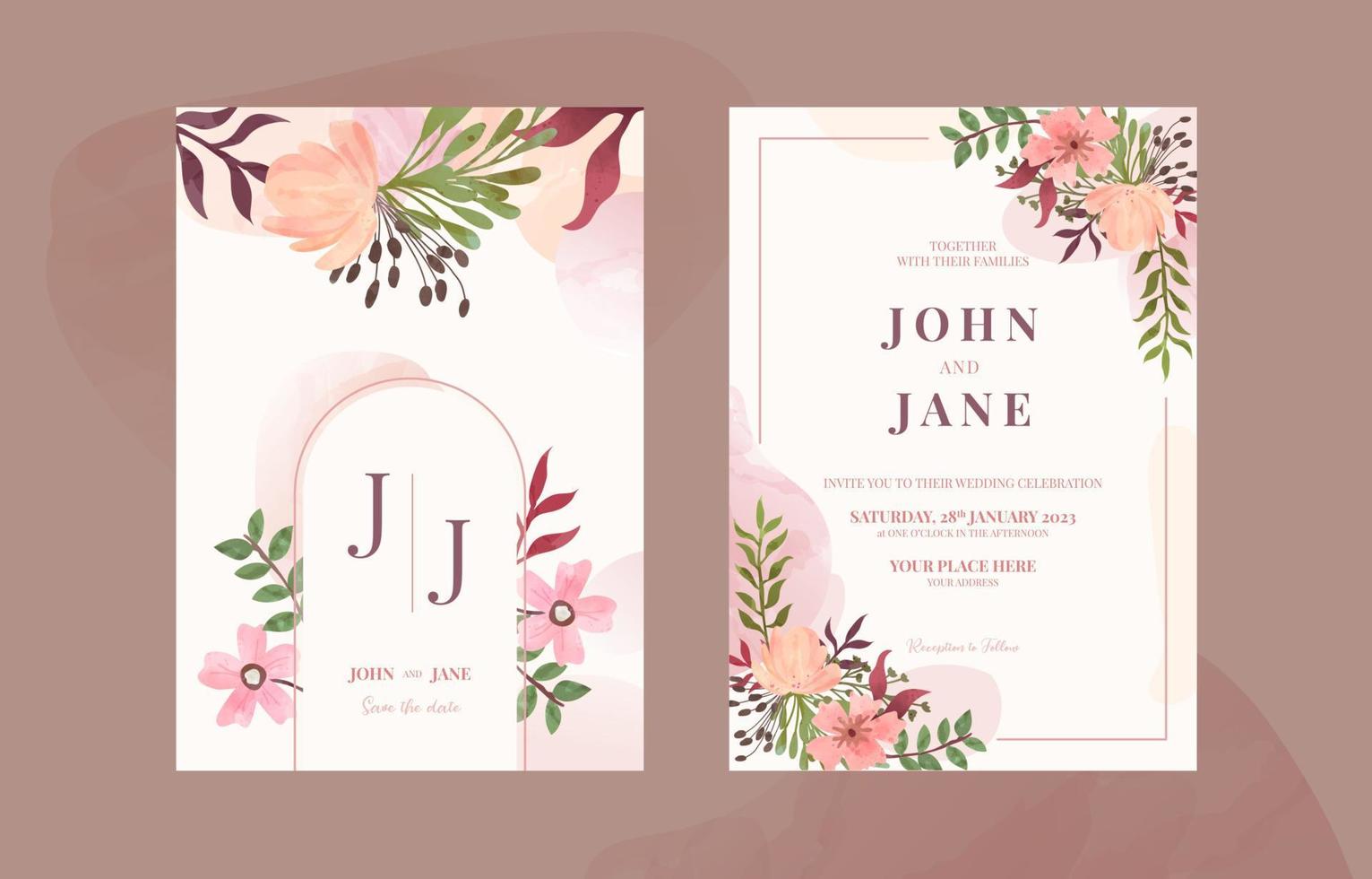 Watercolored Vintage Wedding Invitation vector