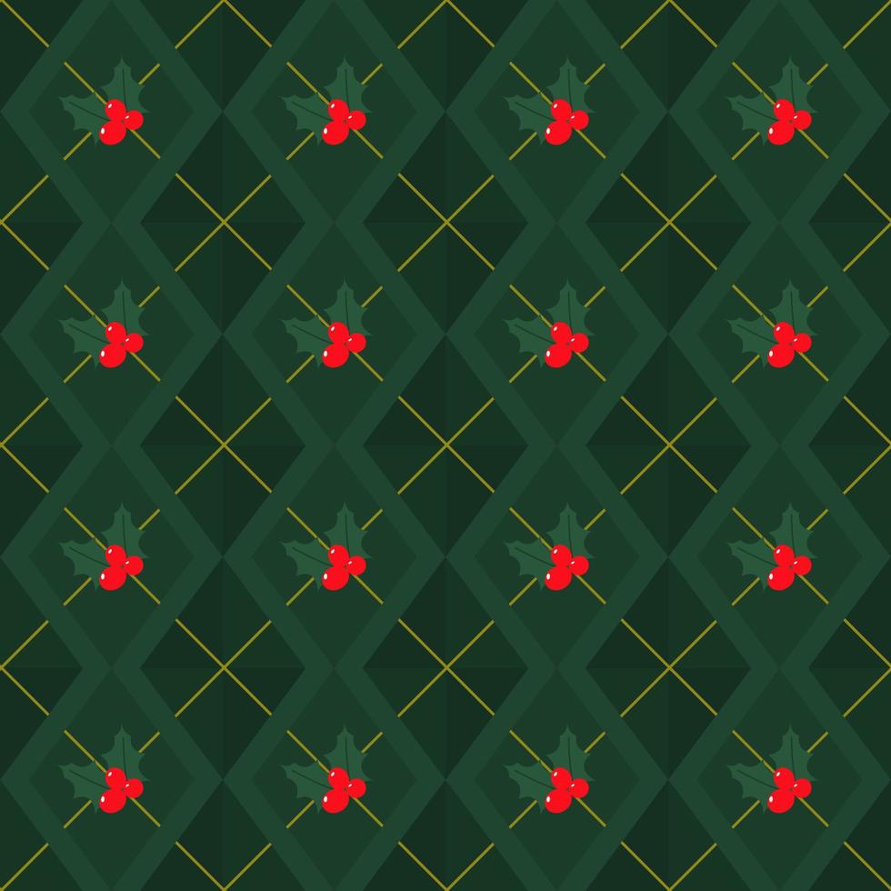 Christmas theme seamless pattern on green, flat vector. vector