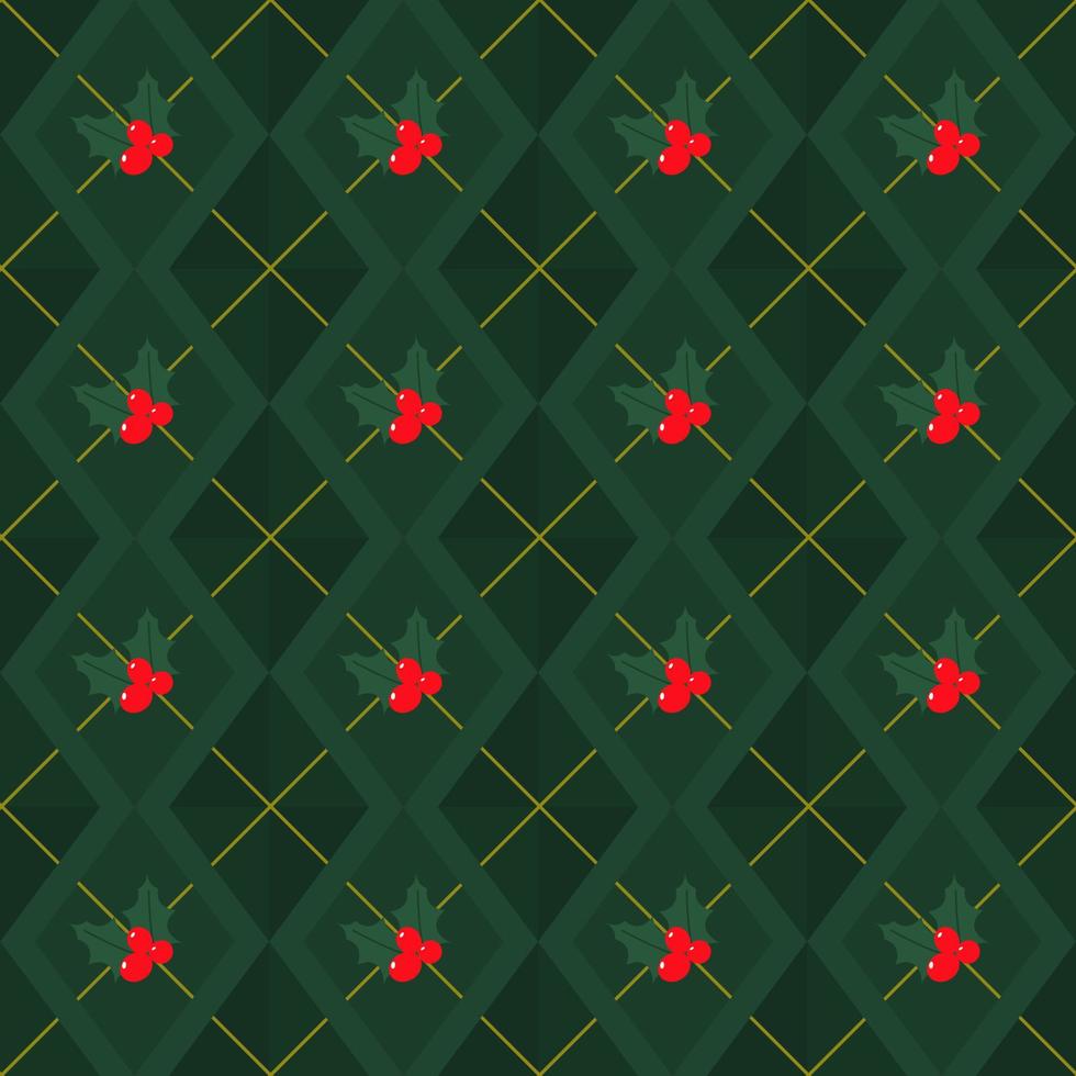 Christmas theme seamless pattern on green, flat vector. vector