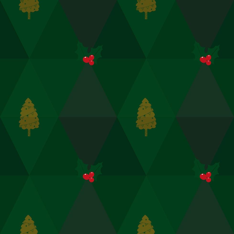 Christmas theme seamless pattern on green, flat vector. vector