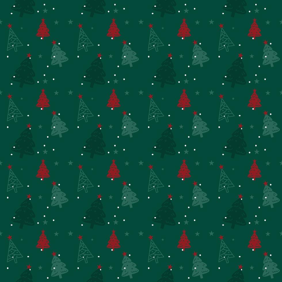 Christmas theme seamless pattern on green, flat vector. vector