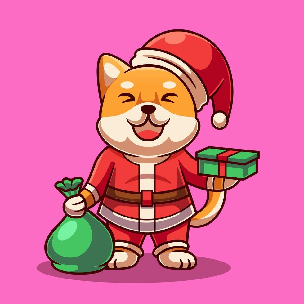 lindo shiba inu ilustración de dibujos animados de santa cláusula. concepto navideño de shiba inu. estilo de dibujos animados plana vector