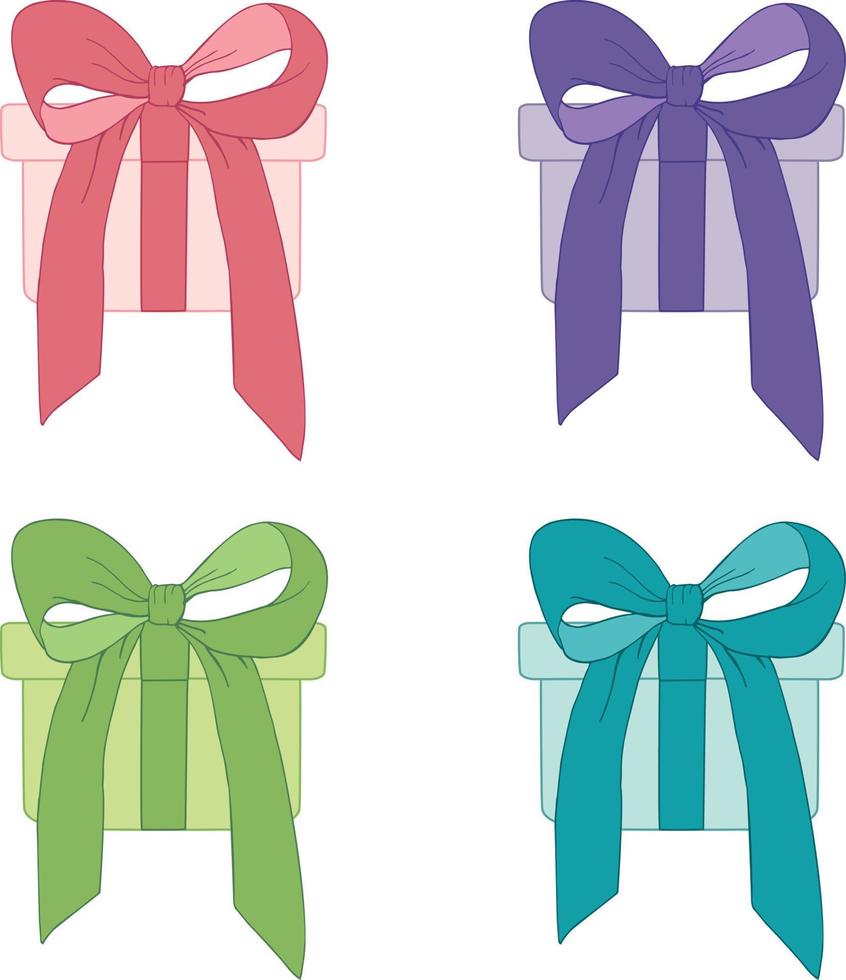 Hand drawn set of presents in different colors. Gift. Vector art