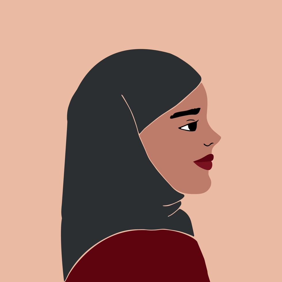 chica en hiyab sobre fondo beige. mujer musulmana estilo falso. arte dibujado a mano. feminidad vector